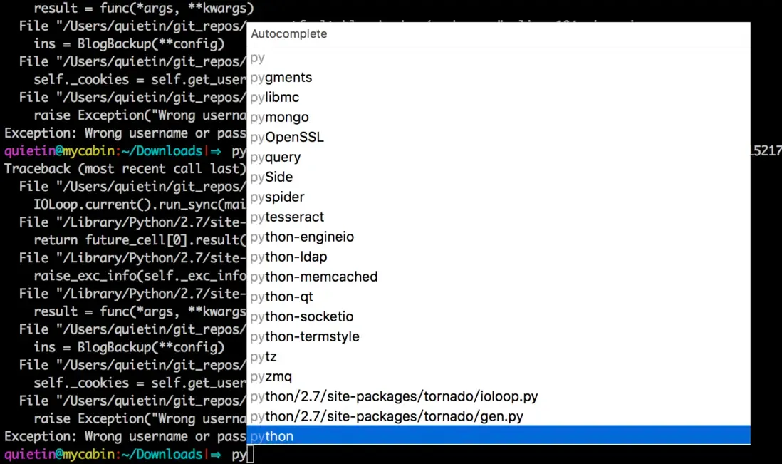 iTerm2 autocomplete list